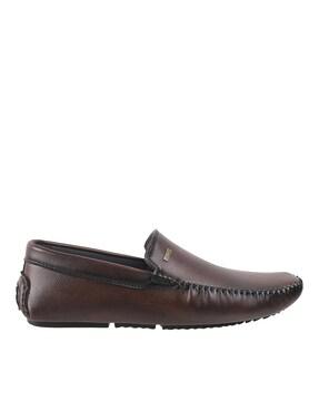 genuine leather square-toe loafers