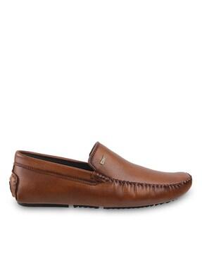 genuine leather square-toe loafers