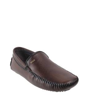 genuine leather square-toe loafers