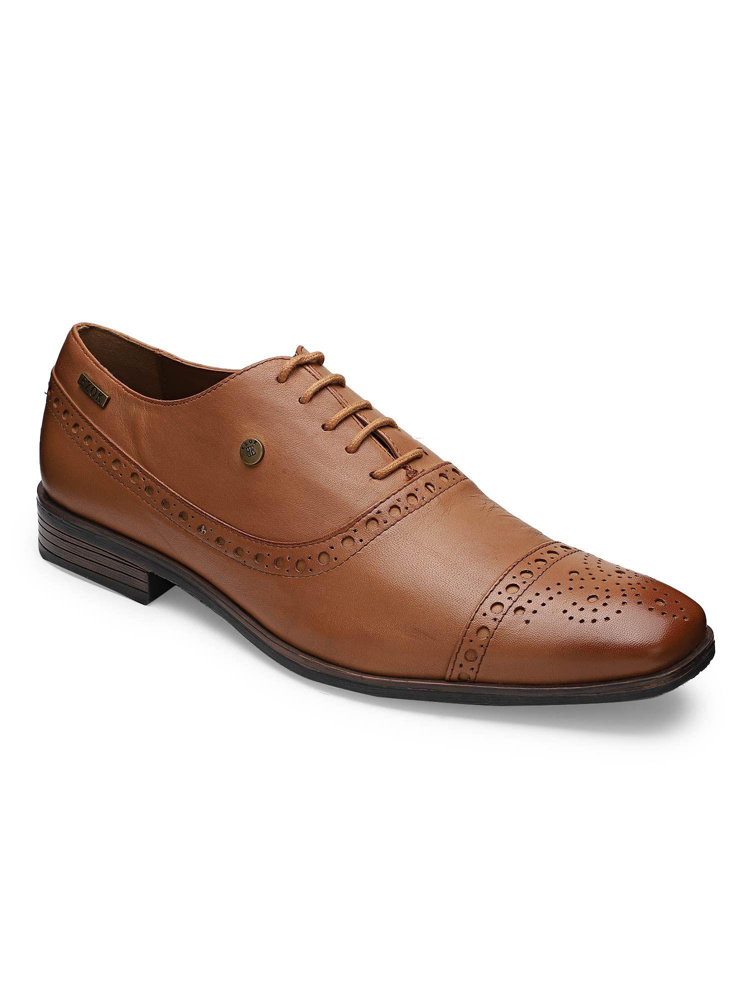 genuine leather tan solid formal brogue shoes for men