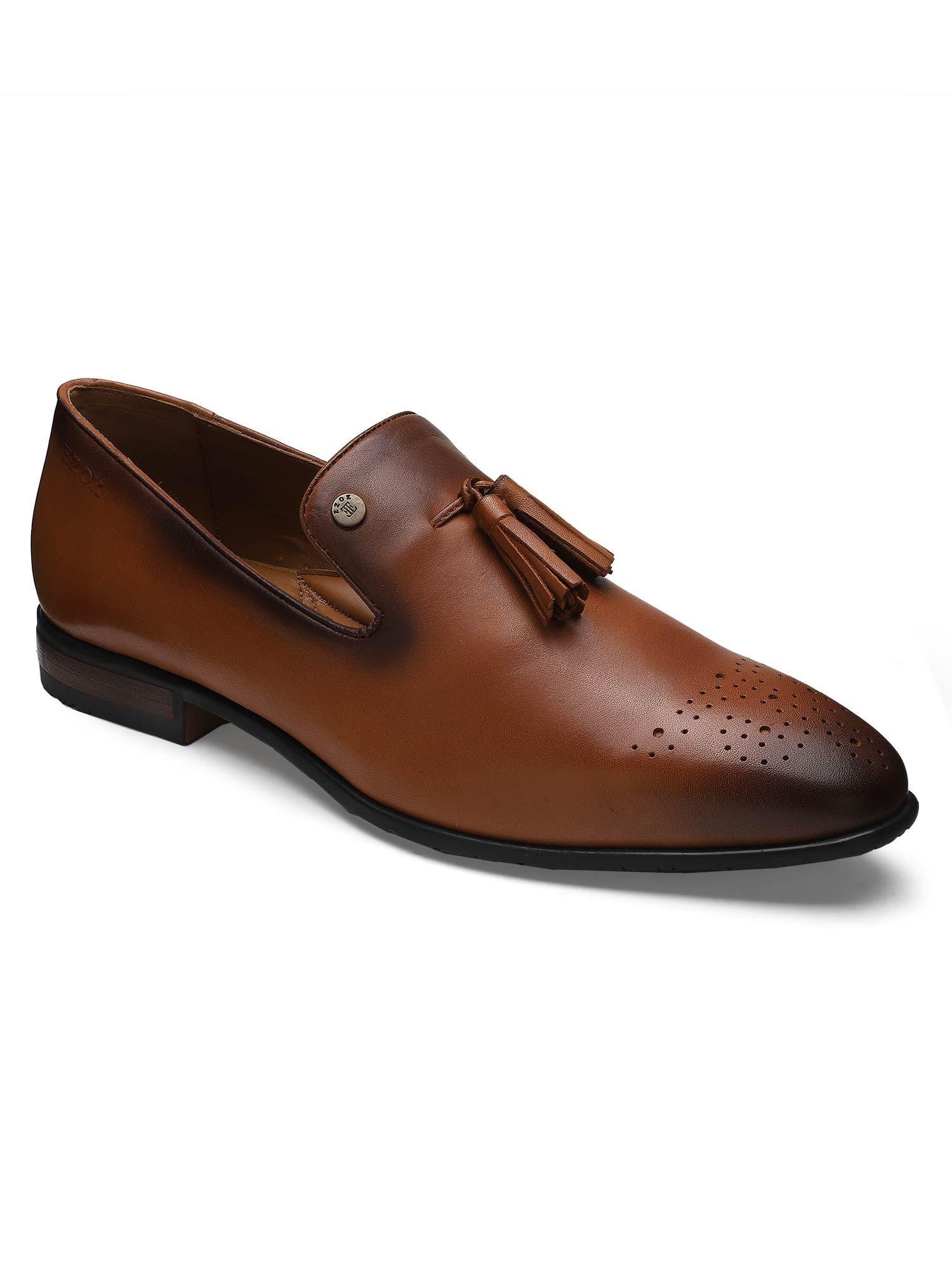genuine leather tan solid formal slip on for men