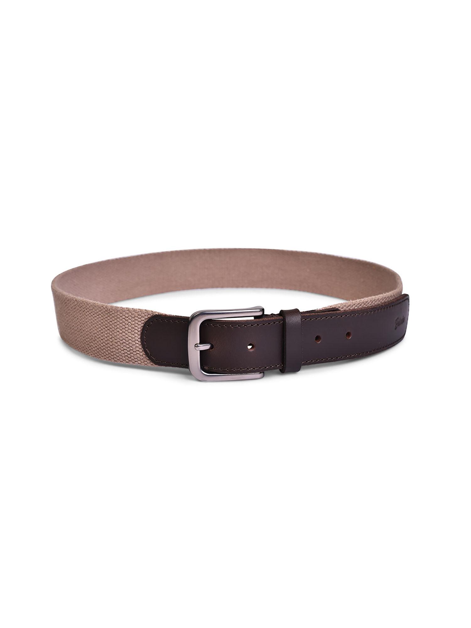 genuine leather webbing brown & beige mens belt with matt gunmetal finished buckle