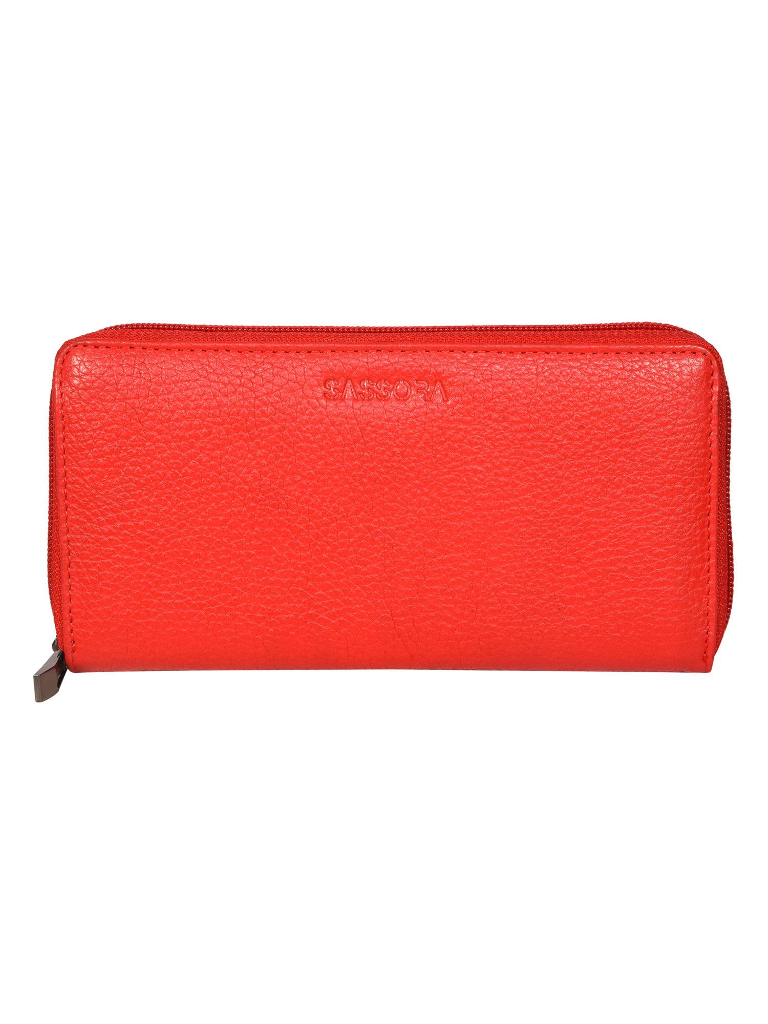 genuine leather women red rfid everyday use wallet (m)