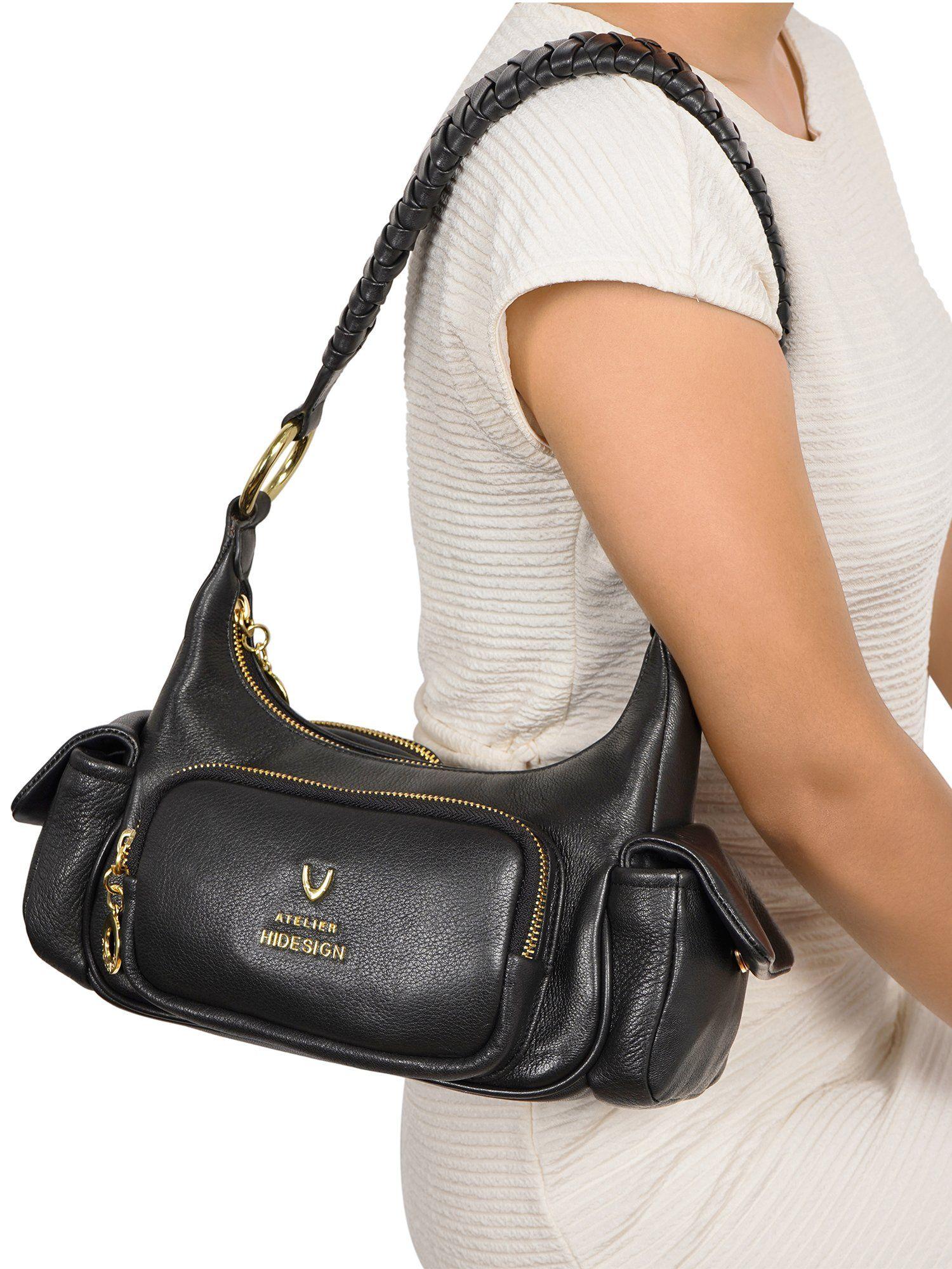 genuine leather womens casual handbag black (m)