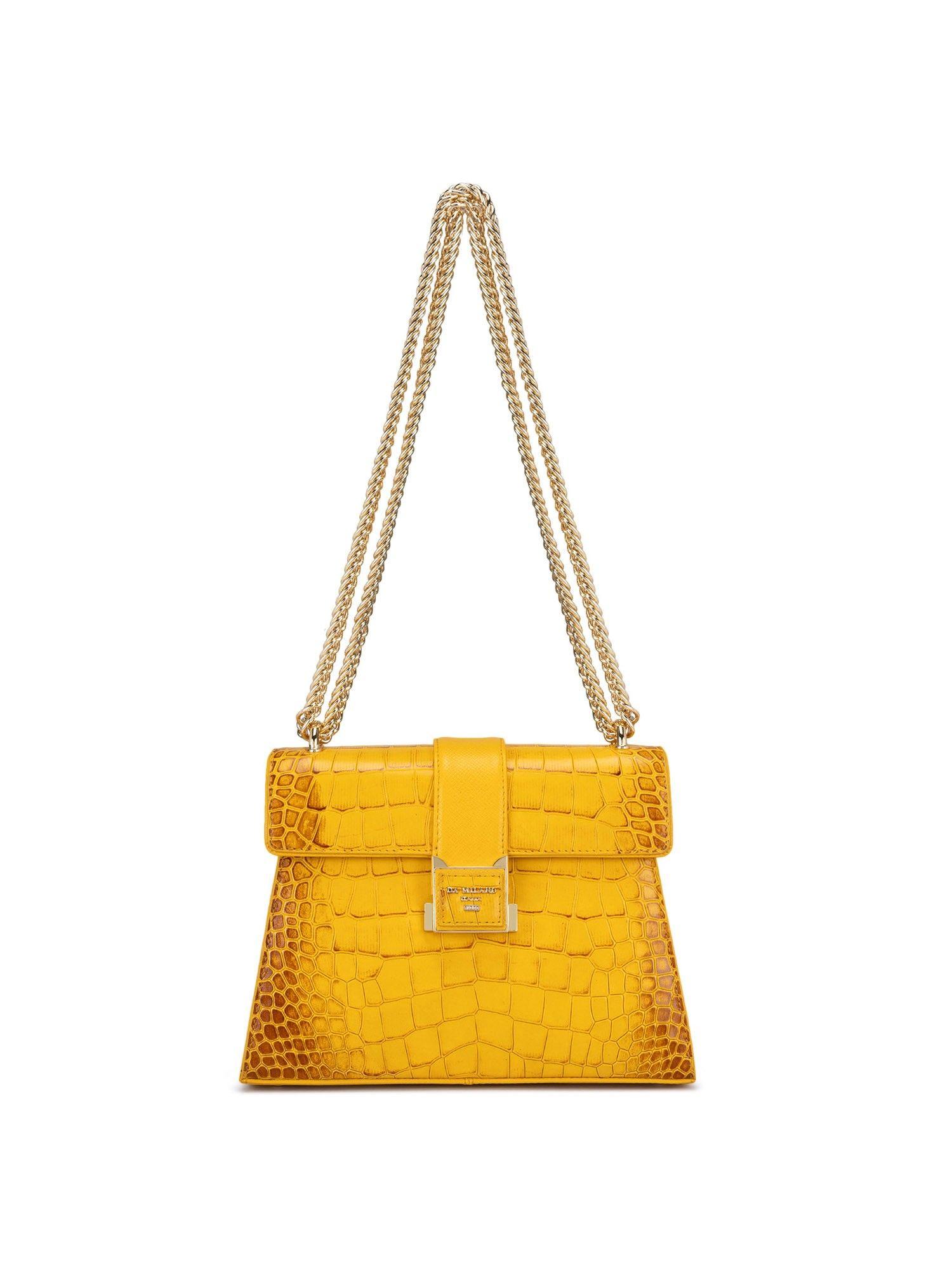 genuine leather yellow ladies bag