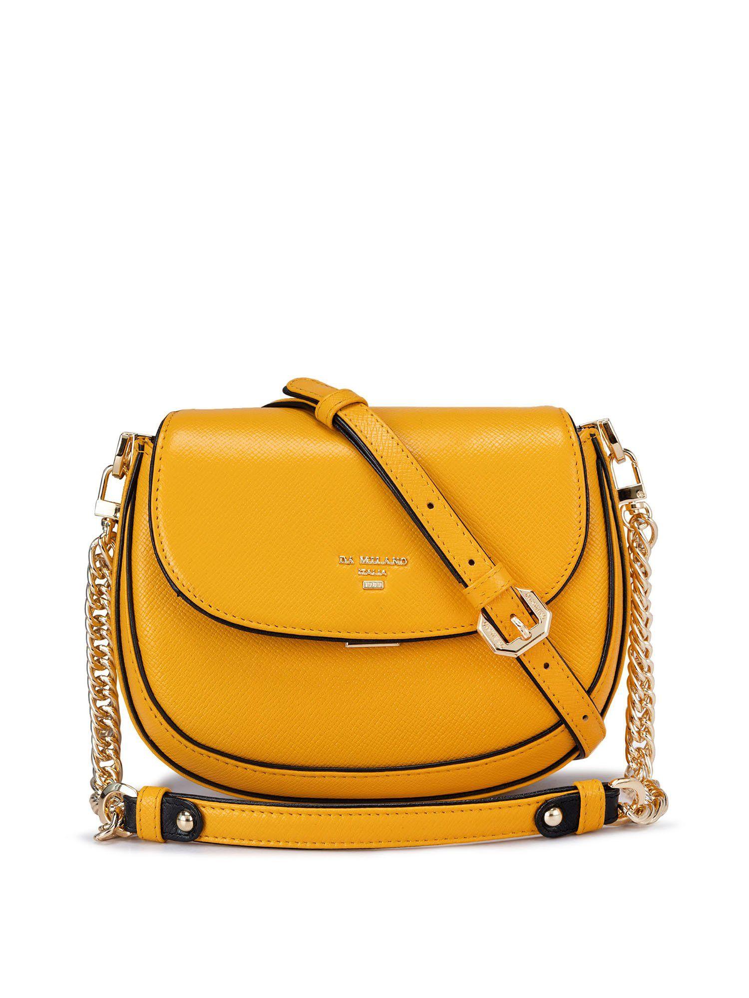 genuine leather yellow sling bag