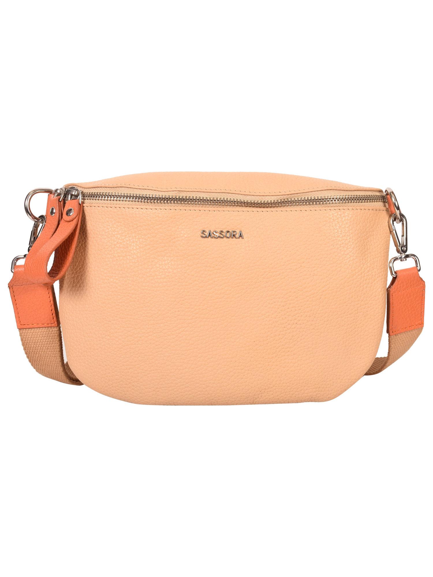genuine premium leather beige orange belt bag (m)