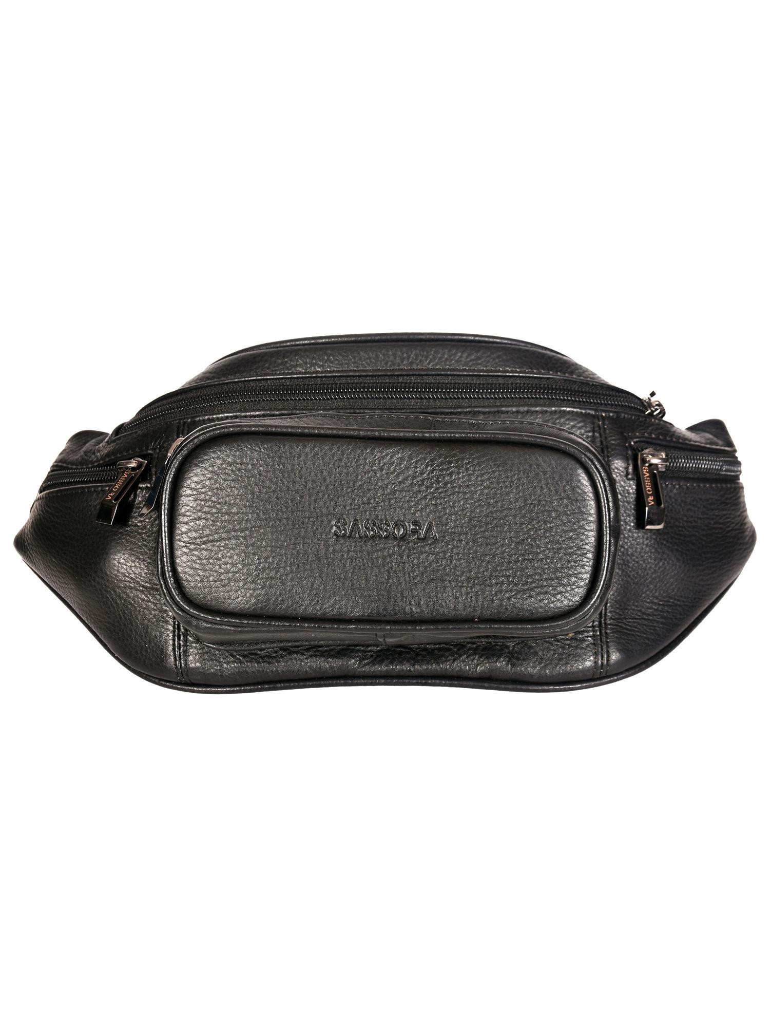 genuine premium leather black belt bag elegant casual waist bag high black (m)