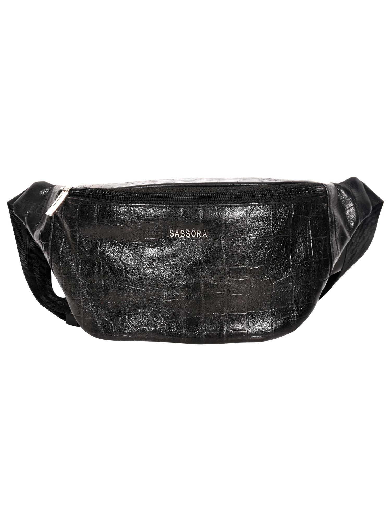 genuine premium leather black belt bag waist bag (m)