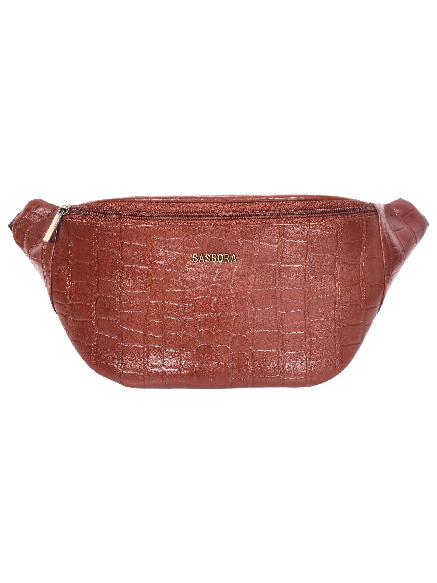 genuine premium leather brown belt bag waist bag (m)