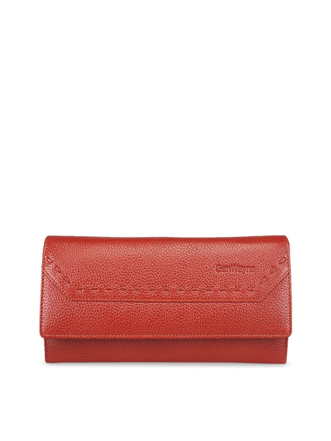 genwayne red solid leather purse clutch