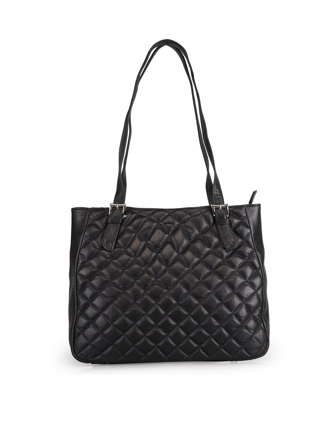 genwayne black leather structured handheld bag with quilted