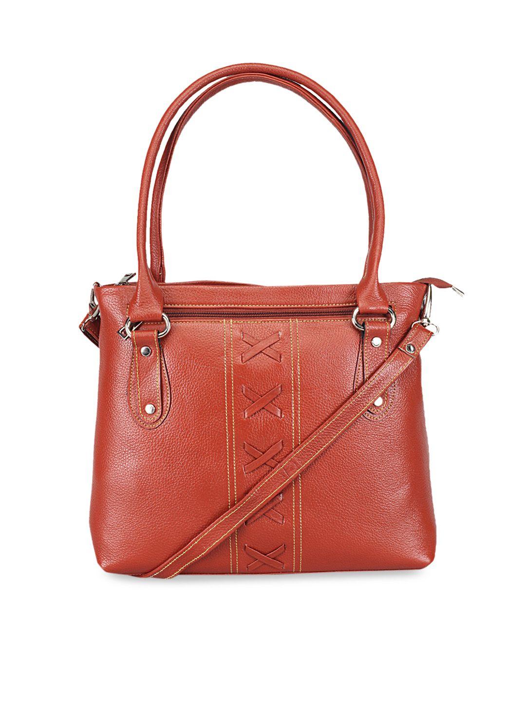 genwayne brown solid leather handheld bag