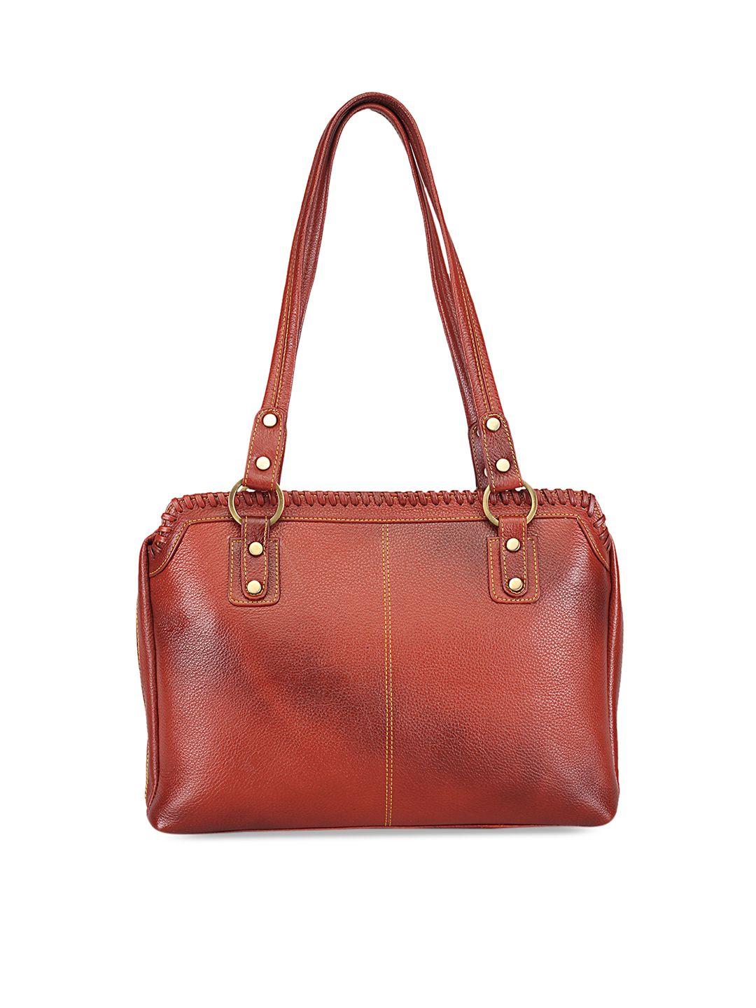 genwayne brown solid leather shoulder bag