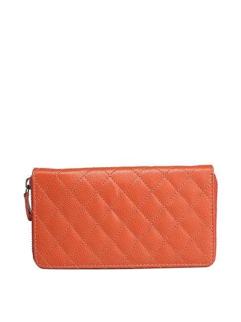 genwayne orange solid zip around wallet for women