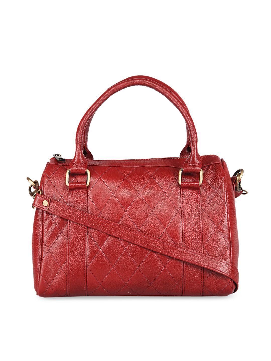 genwayne red leather structured handheld bag with quilted