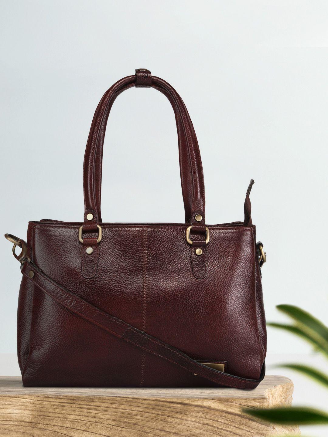 genwayne women brown leather structured handheld bag