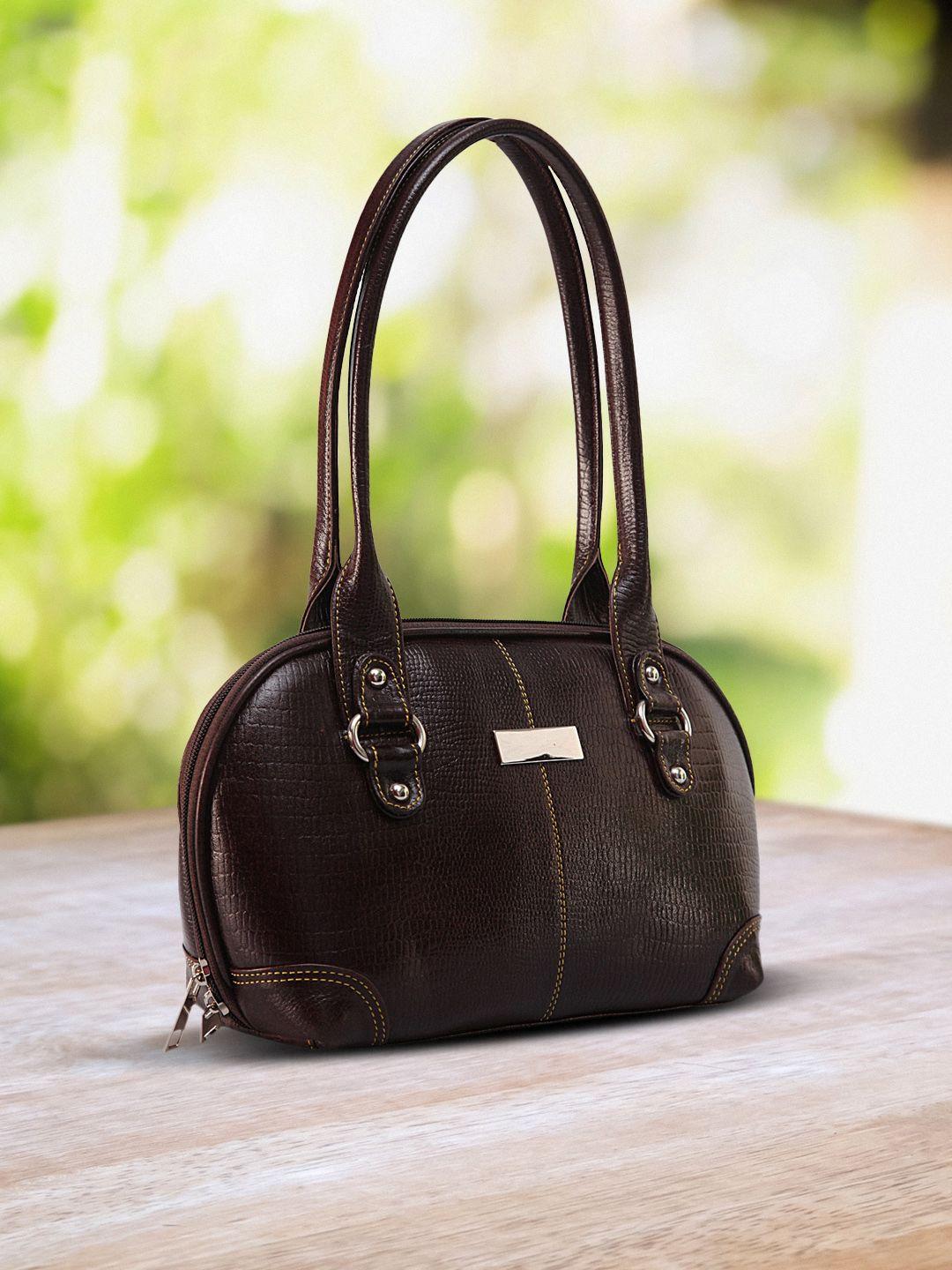genwayne women brown solid leather structured handheld bag