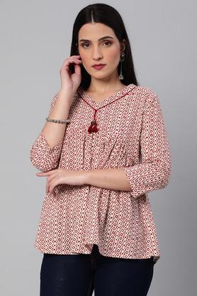 geometric-cotton-v-neck-women's-tunic---maroon