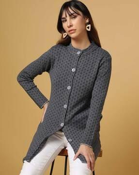 geometric pattern button-down cardigan