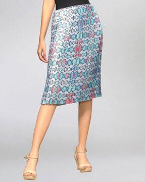 geometric pleated skirt with elasticated waistband