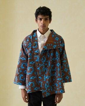 geometric print asymmetric chore coat