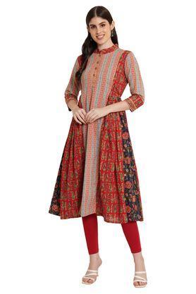 geometric print cotton high neck women's casual wear kurti - multi
