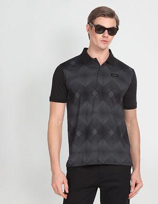geometric print cotton polo shirt