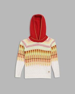 geometric print hooded pullover