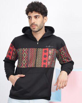 geometric print hoodie with kangaroo pocket