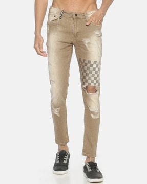 geometric print slim jeans
