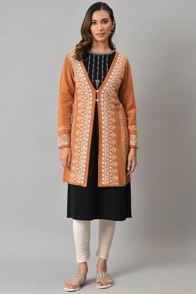 geometric acrylic regular fit womens jacket - orange