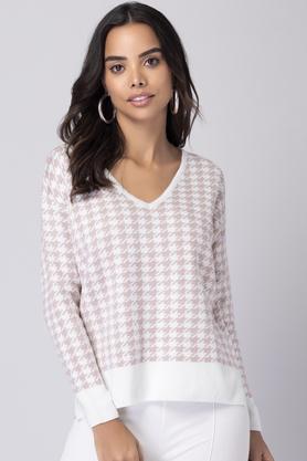 geometric acrylic regular fit womens sweater - pink