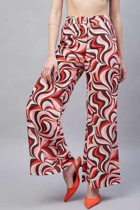 geometric comfort fit polyester women's casual wear trouser - multi