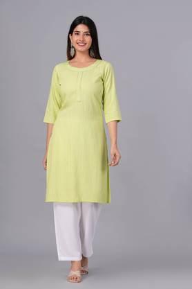 geometric cotton embroidered gotta patti kurta with trousers - green