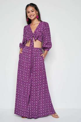 geometric crop length viscose woven women's set of 2 - purple