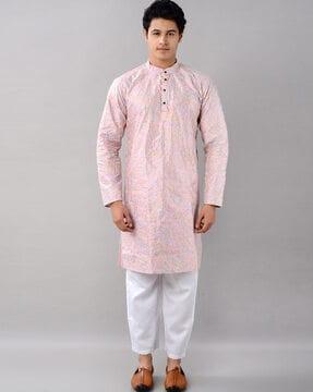 geometric embroidered long kurta