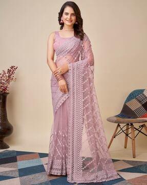 geometric embroidered net saree