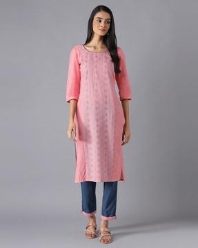 geometric embroidered straight kurta & pants set