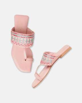 geometric embroidered toe-ring sandals