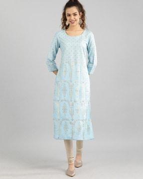 geometric foil print straight kurta