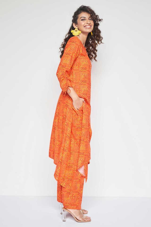 geometric full length viscose woven womens kurta sets