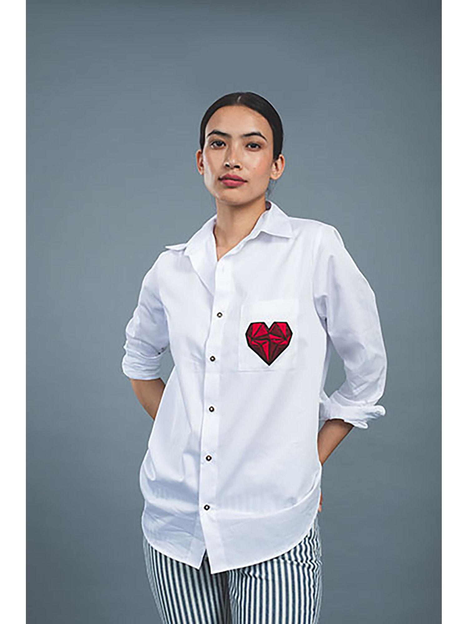 geometric heart white shirt