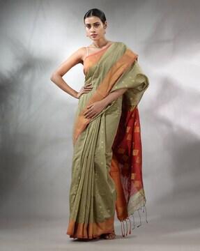 geometric ikkat print saree with contrast pallu