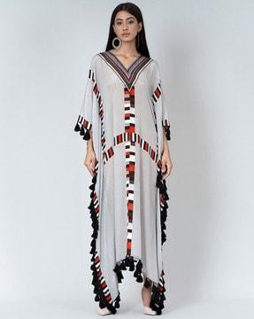 geometric kaftan dress with lace