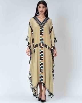 geometric kaftan dress with lace