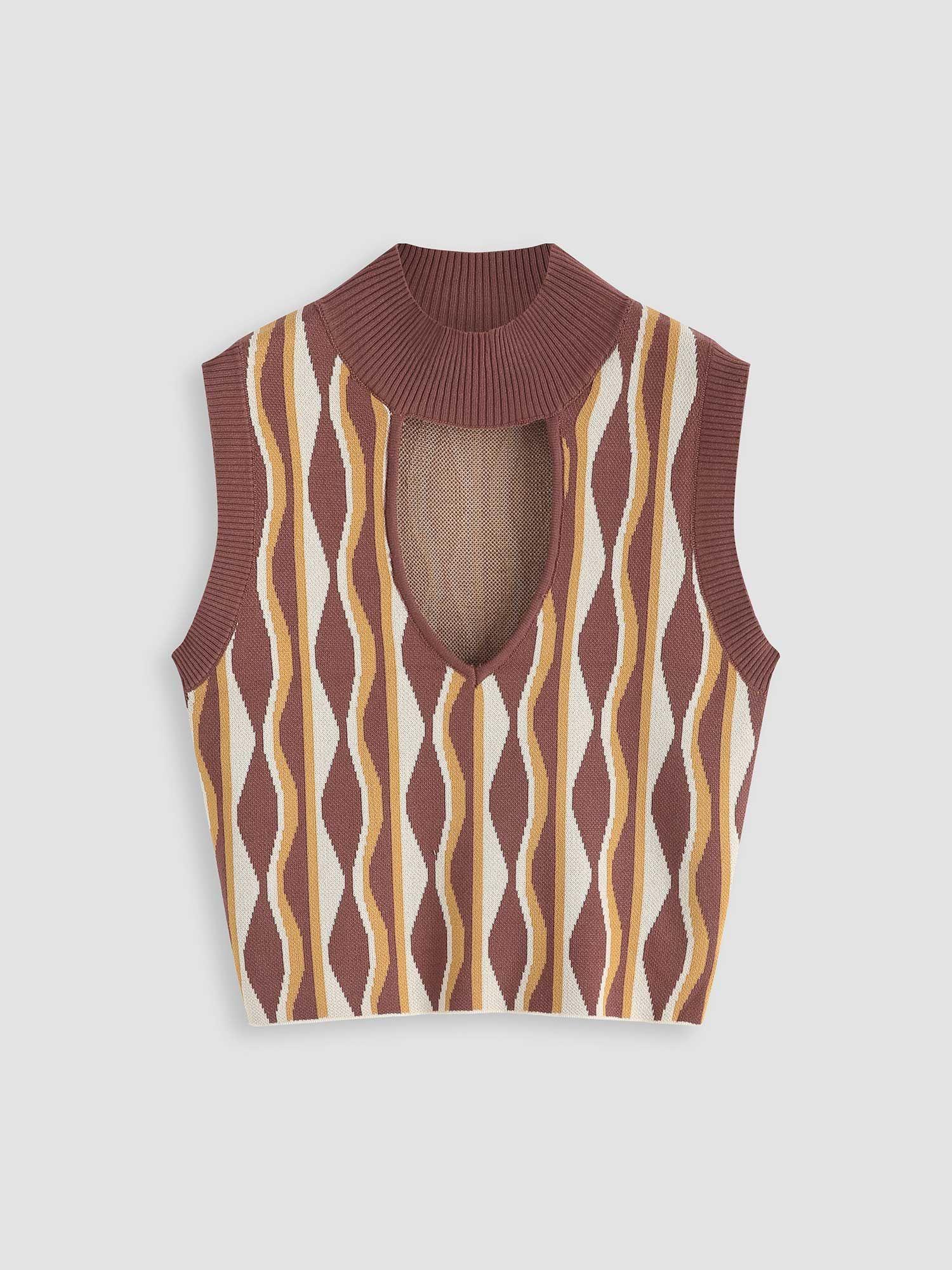 geometric keyhole neck knit tank top