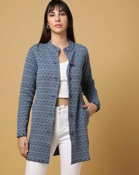 geometric-knit cardigan with insert pockets
