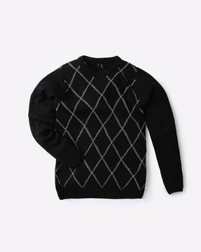 geometric knit pullover with ribbed hems