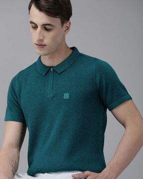 geometric-knit slim fit polo t-shirt